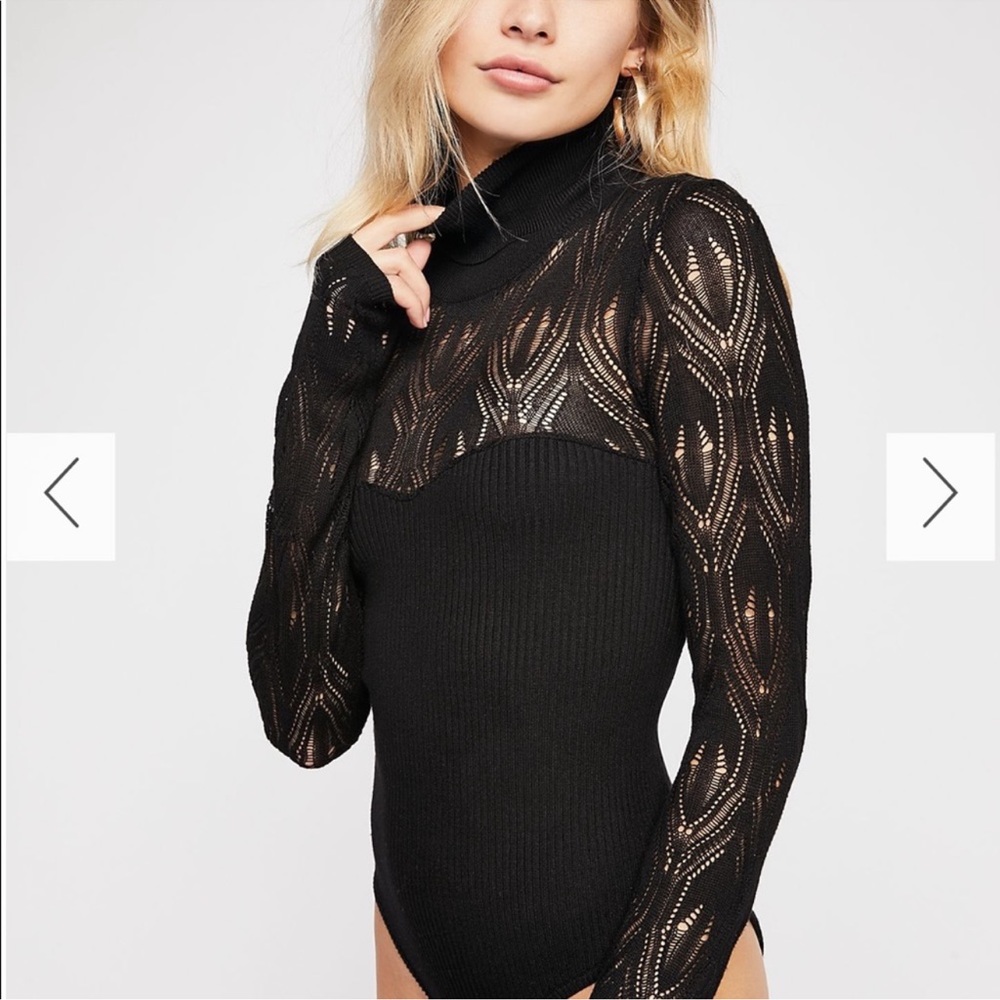 Free People Pointelle Bodysuit black size small